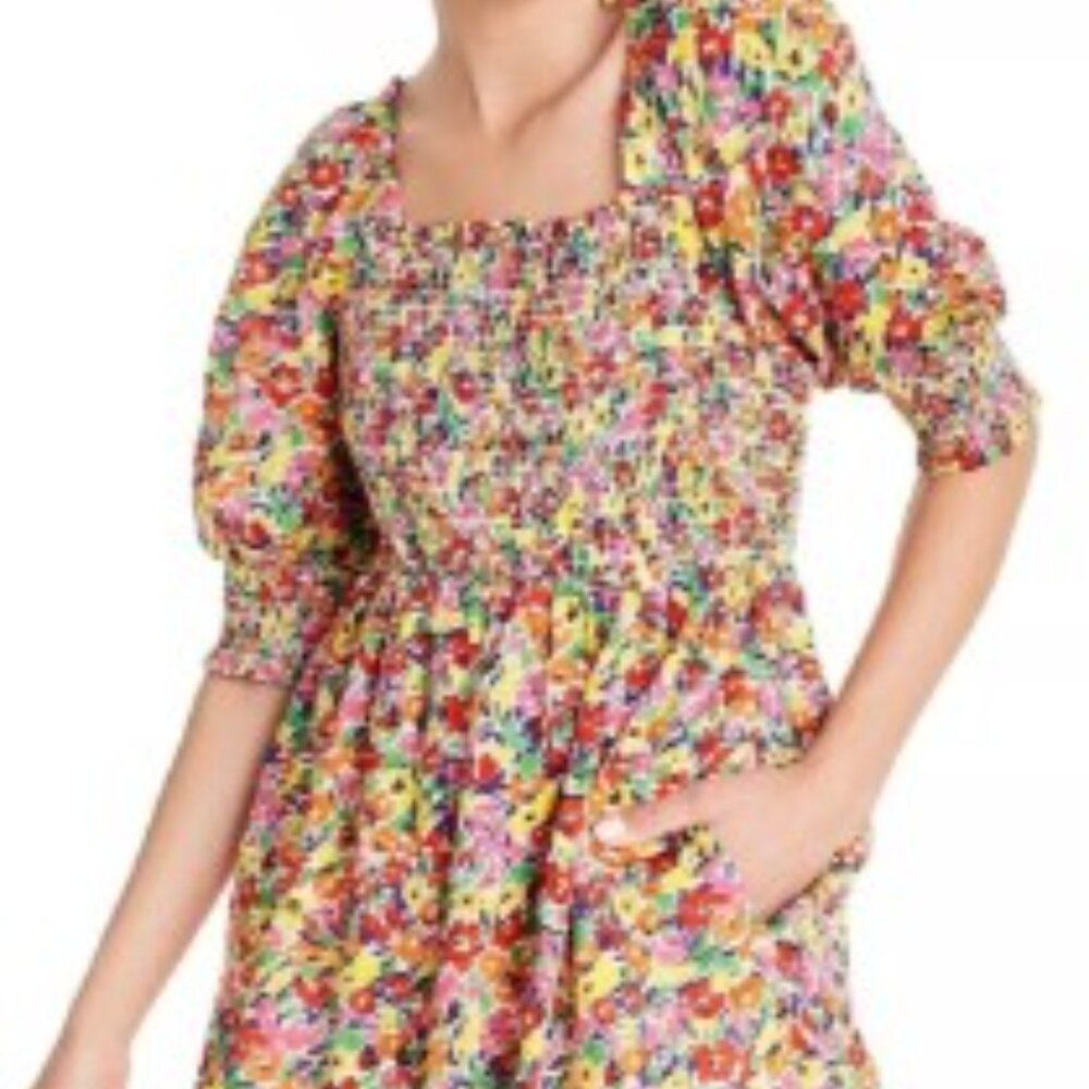 RIXO for‎ Target Rainbow Floral Puff Sleeve Smocked Bodice Dress